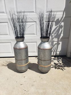 Farmhouse Style Metal Vases - $25 For The Pair