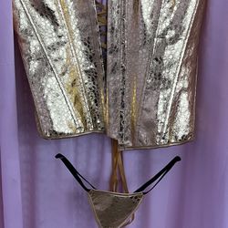 Gold Metallic Textured High Quality With Panty Corset XL