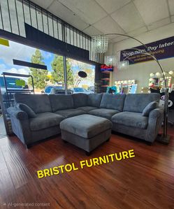 ❇️ Sectional Sofa with Ottoman, Dark Gray Color, Corduroy Fabric, New in the Box.