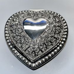 Vintage Silver Tone Heart Velvet Lined Jewelry Box