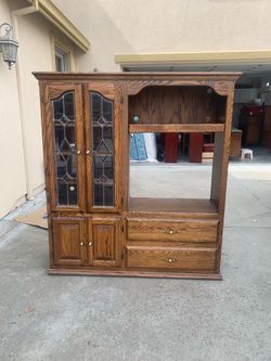 Vintage Oak Wood China Cabinet