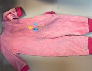 Pink Velour Baby Romper with Balloon Embroidery
