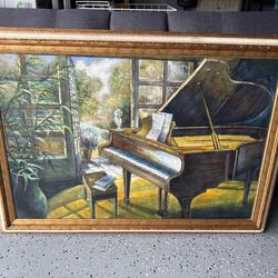 🎹 Large Framed Grand Piano Painting – 41” x 29.5”