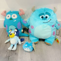 Set of blue Disney + Ghibli + Bluey soft plushies from Japan