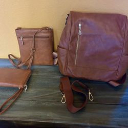New 3 Piece Set. Backpack Purse, Crossbody. Wristlet Wallet 