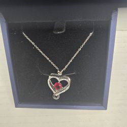 "S925 Sterling Silver Heart Pendant Necklace with Ruby Red CZ Stone - Perfect...
