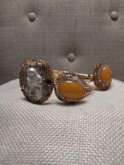 Gold-Tone Statement Cuff Bracelet and Ring Set