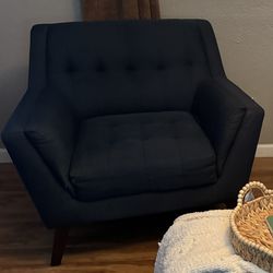 Blue MCM Style Accent Chairs And Ottoman 