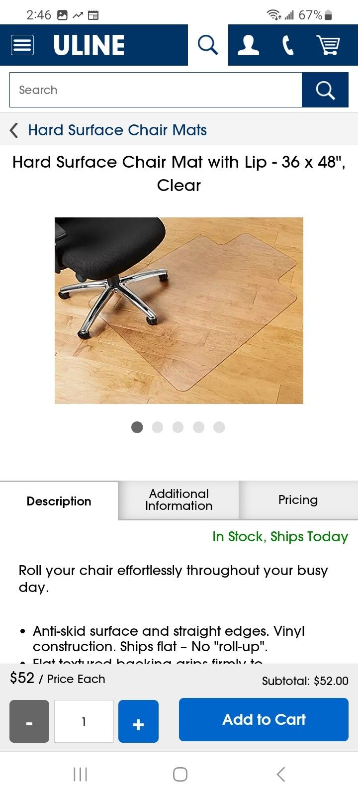 Wood Floor Chair Mat, NEW, $25