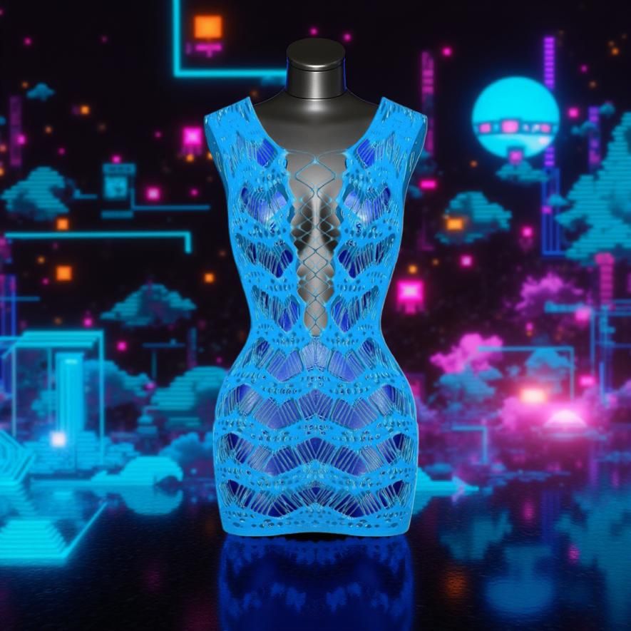 Electric blue lace mesh bodycon mini cutout rave cover up