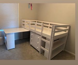 Kids lift bed with desk and storage