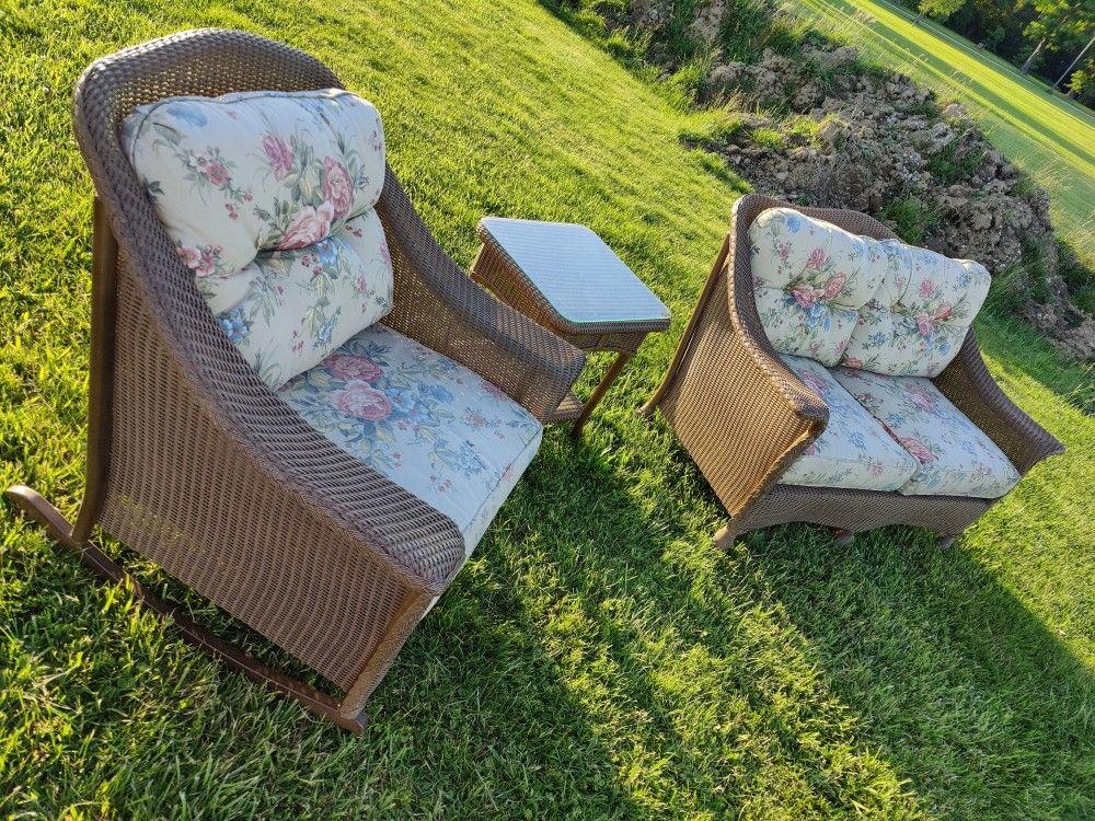 3 Piece Wicker Furniture Set With Overstuffed Cushions (By Lloyd Loom)