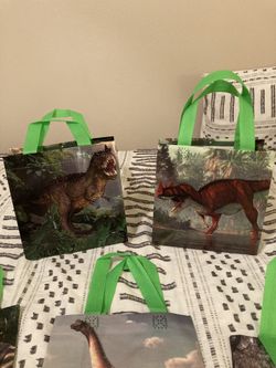 Dinosaur Party Favor Bags & 2 T-Rex Cupcake Stands