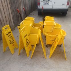 Commercial Mop Buckets + Floor Signs