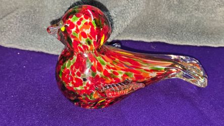 Colorful Glass Bird Figurine Paperweight: Art Glass Decor R1U007