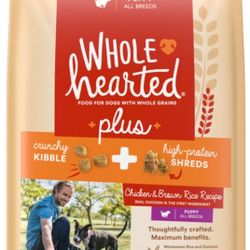 Wholehearted Plus Chicken & Brown Rice Recipe Puppy Crunchy Kibble + High Protein Shreds Dry Dog Food 14lbs