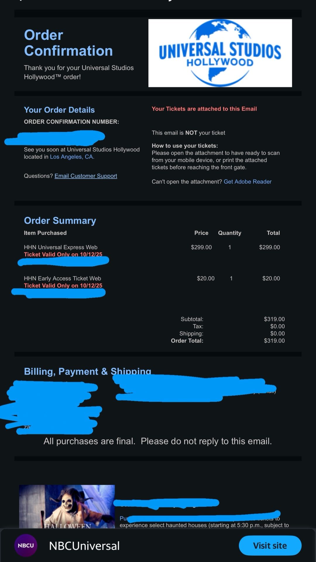 Horror Nights Ticket