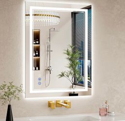 24"X32" LED Bathroom Mirror With Lights, Backlit + Front Lit, Anti-Fog, Lighted Bathroom Mirror For Wall, HD Shatterproof Tempered Glass, Dimmable, Me