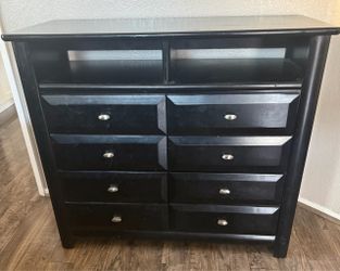 Black Wood Dresser with Open Shelf