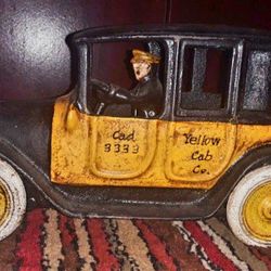 Vintage Arcade Cast Iron Yellow Cab Co. 3333 Toy Cab Car. 1920s Reproduction 