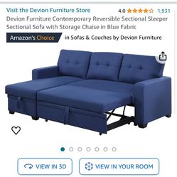 Reversible Sectional Sleeper Sofa With Storage Chaise In Blue