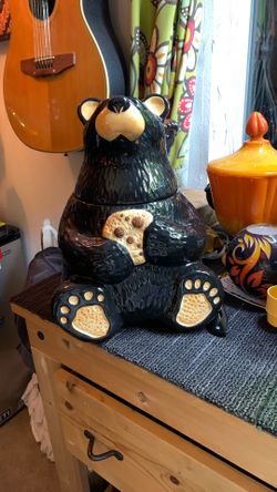 BearFoots Bear Cookie Jar by Jeff Fleming Big Sky Carvers 12” Ceramic Black Bear