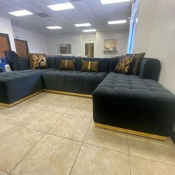 Luna U Double Chase Sectional Velvet