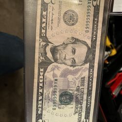 Fancy Solid Serial Number 5 Dollar Bill 