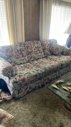 Floral Upholstered Three-Cushion Sofa & love seat