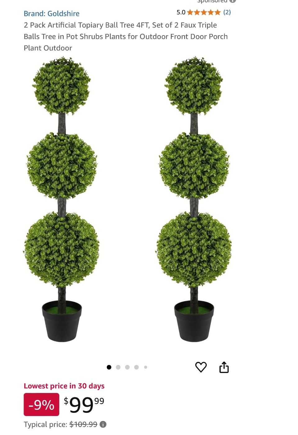 2 Pack Artificial Topiary