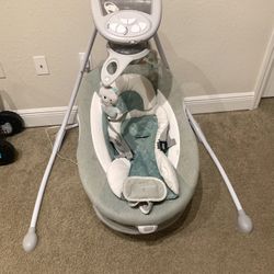 Ingenuity InLighten 2-in-1 Baby Swing & Rocker with Vibrations, Swivel Seat, Easy-Fold, Sounds & Lights,