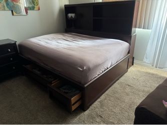 Captain’s bed wooden bed frame, full-size Mattress,  with 3-dresser. made by Ashley Furniture.