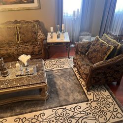 Dark Brown And Green Couches And Chair
