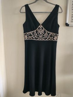 Black Embroidered Waist Sleeveless Dress - Size 10