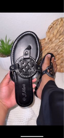 J. Marks Black Thong Sandals with Studded Detail