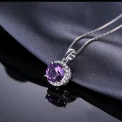 925 Sterling Silver Created Alexandrite Sapphire Round Pendant Necklace 