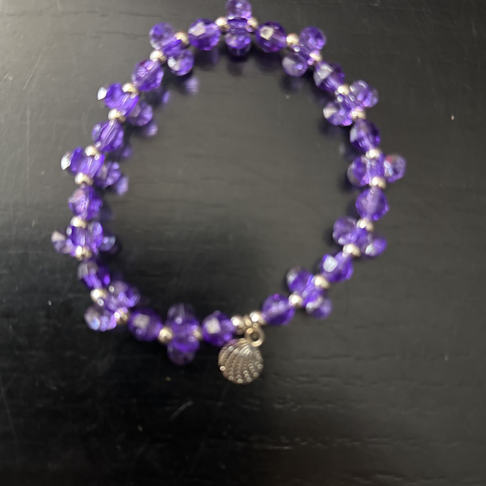 Purple Flower Beads Bracelet With A Shell Charm