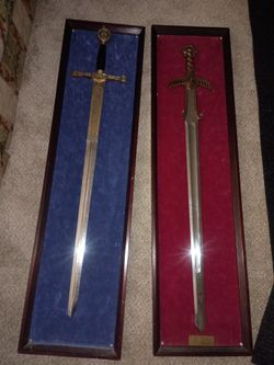 2 Premium Marto Toledo Spain Swords in Custom Framed Velvet Display Cases