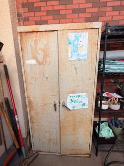 Vintage Metal Storage Cabinet — Well Used / Rustic Condition