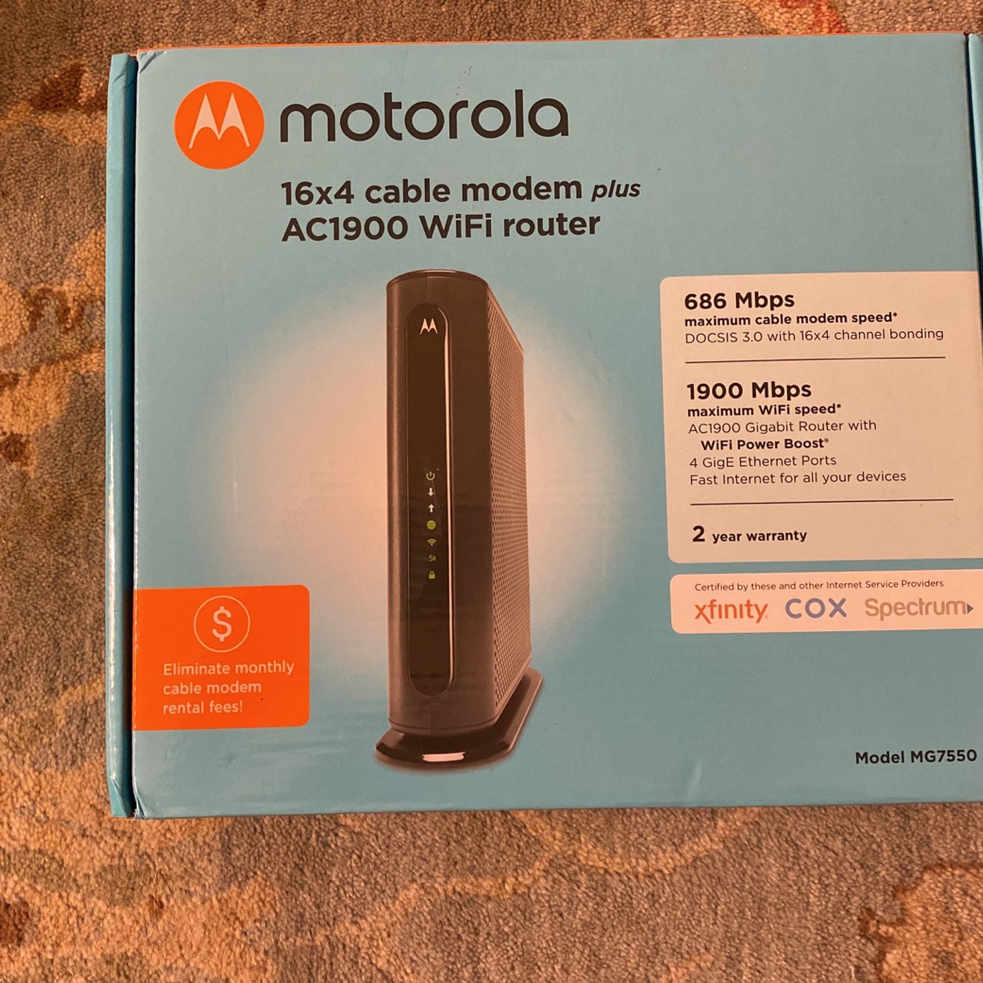 MOTOROLA 16x4 CABLE MODEM PLUS AC 1900 WI-FI ROUTER