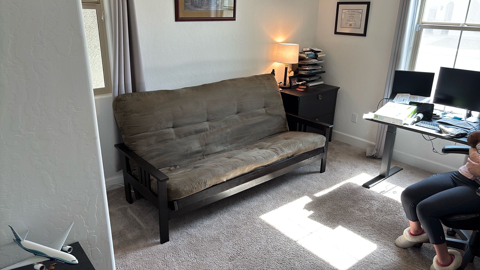 Futon-Walnut Frame with Sage Green Mattress