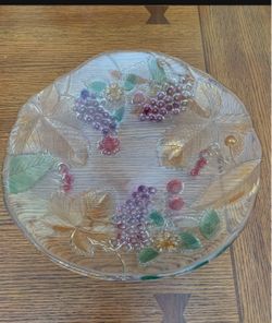 Beautifully Etched Design Colorful Glass Serving Platter