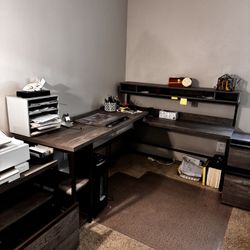 Desk With Shelfs File Cabinet And Printer Stand 