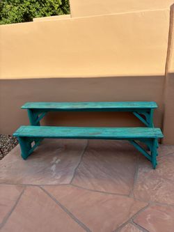Rustic Turquoise Wooden Benches  of 2