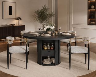 47" Round Dining Table with 4pcs Mid Century Modern Dining Chairs Accent Chair Upholstered Kitchen Dining Living Room Chairs for Bedrooms Waiting Room