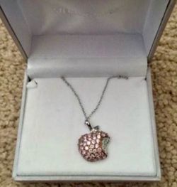 Crystal Apple Pendant Necklace Silver Chain