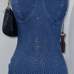 Denim Bedazzled Dress-SMALL 