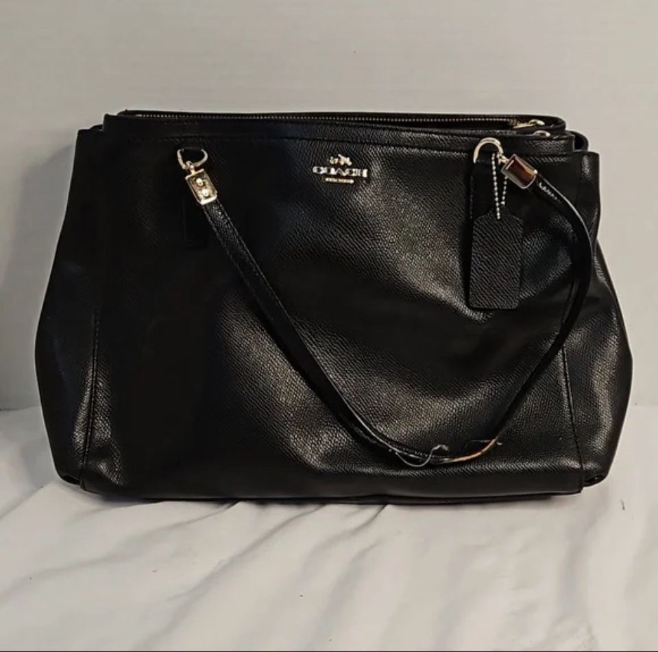 Coach Black Cross Grain Leather Carry All Crossbody Satchel/ Tote Bag