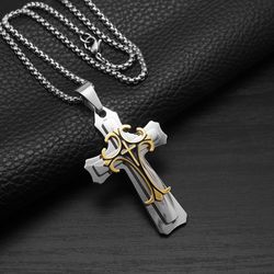 Cross necklace titanium steel Gold 27.55 inches chain