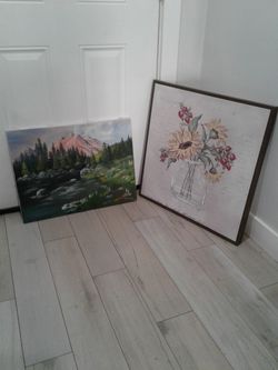 Two Wall Art Paintings – Landscape and Floral